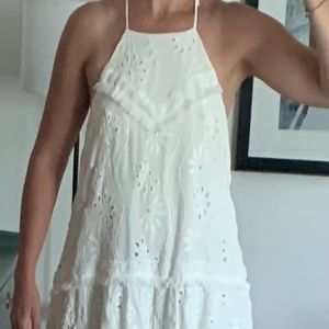 White Eyelet/Fringe Mini Dress -- perfect for summer